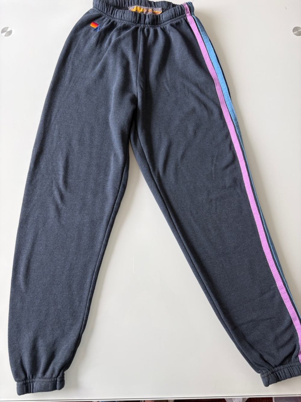 Aviator Nation 5 Stripe Sweatpants Medium Joggers Gray Blue Striped Side Sz XS - Picture 7 of 11